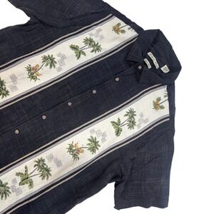 Batik Bay Men's XL Black 100% Rayon Hawaiian Shirt Palm Pineapple Tropical Slub